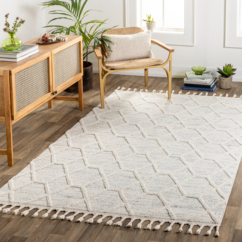 Bild von Livabliss Tibilisi Teppich Wohnzimmer Boho, großer Teppich Schlafzimmer 160x213 cm - Teppich für Esszimmer mit geometrischem Muster, Skandinavischer Wohnzimmerteppich modern in Creme und Grau