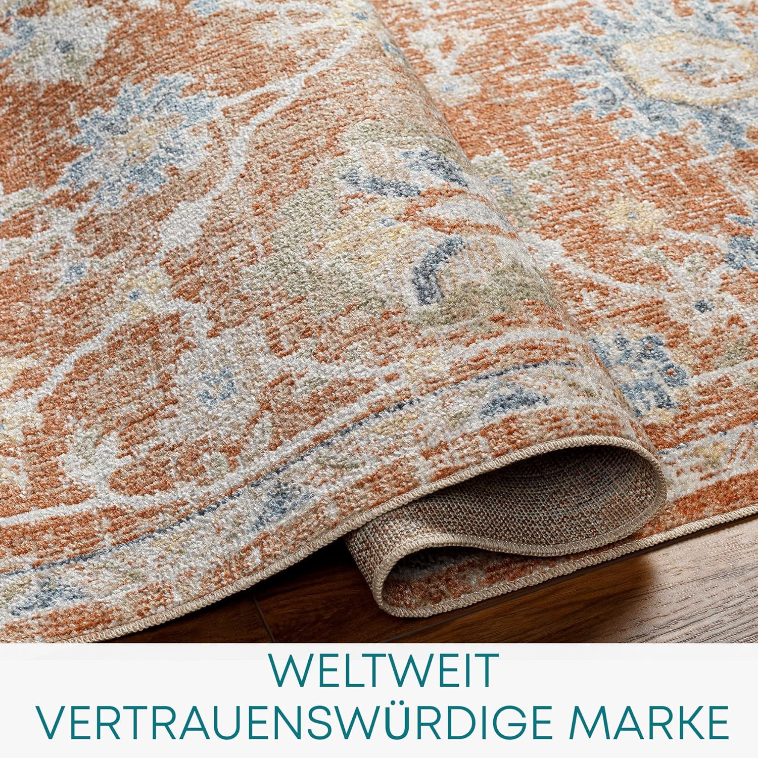 Bild von Surya Bridgetown Teppich waschbar in der Waschmaschine - Vintage Teppich waschbar für Wohnzimmer 200x275 cm, Schlafzimmer, Küche - Orientalischer Boho Style Teppiche, Teppich Groß in Braun und Creme