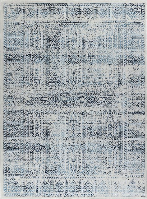 Bild von Livabliss Evora Vintage Teppich groß - Orientalischer Teppich Wohnzimmer 160x215 cm, Esszimmer, Schlafzimmer - Boho Teppich, Kurzflor Teppich für einfache Pflege - Muster Teppich in Blau und Elfenbein