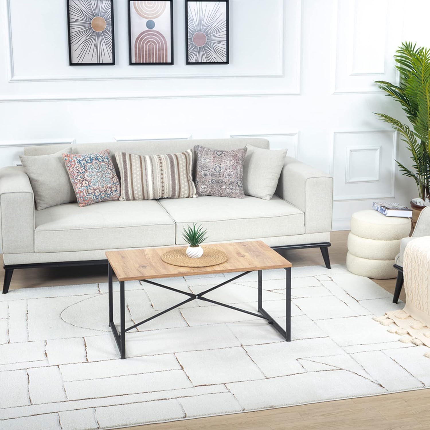 Bild von Surya Rundvik Wohnzimmer Teppich modern – Abstrakt Design in Marmor Optik für Wohnzimmer 200x275 cm, Esszimmer, Schlafzimmer - Marmor Teppich groß, weicher Teppich Kurzflor in Orange Braun und Creme