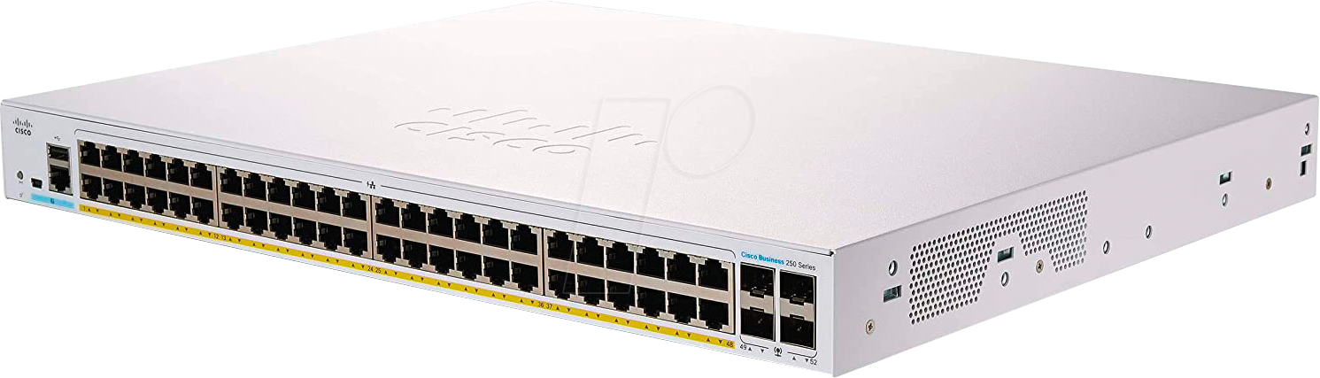 Bild von Cisco Business 250 Series 250-48PP-4G - Switch - L3 - Smart - 48 x 10/100/1000 (PoE+) + 4 x Gigabit SFP - an Rack montierbar - PoE+ (195 W) (CBS250-48PP-4G-EU)