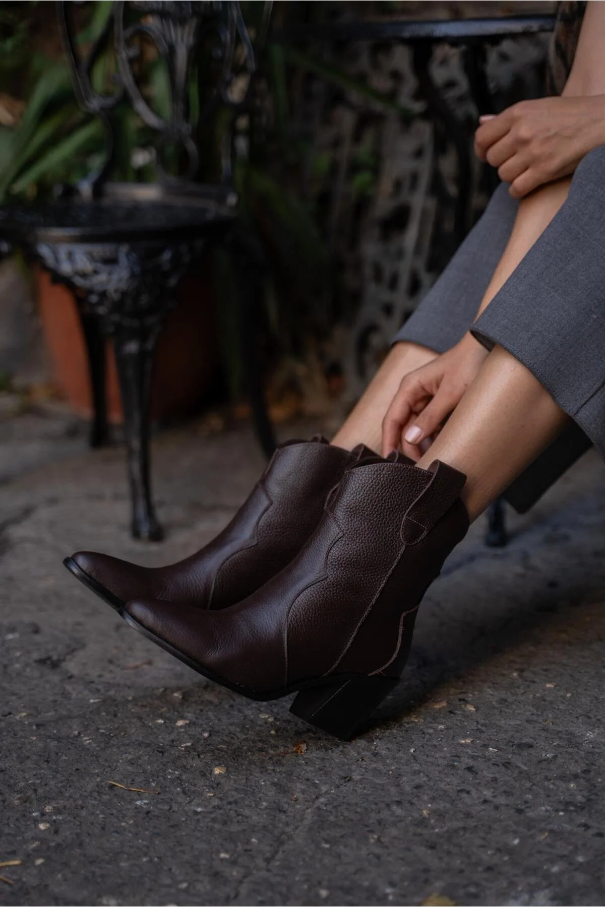 Bild von Madamra Braune Cowboystiefel Aus Echtem Leder Mit Stickerei Und Absatz für Damen - 38