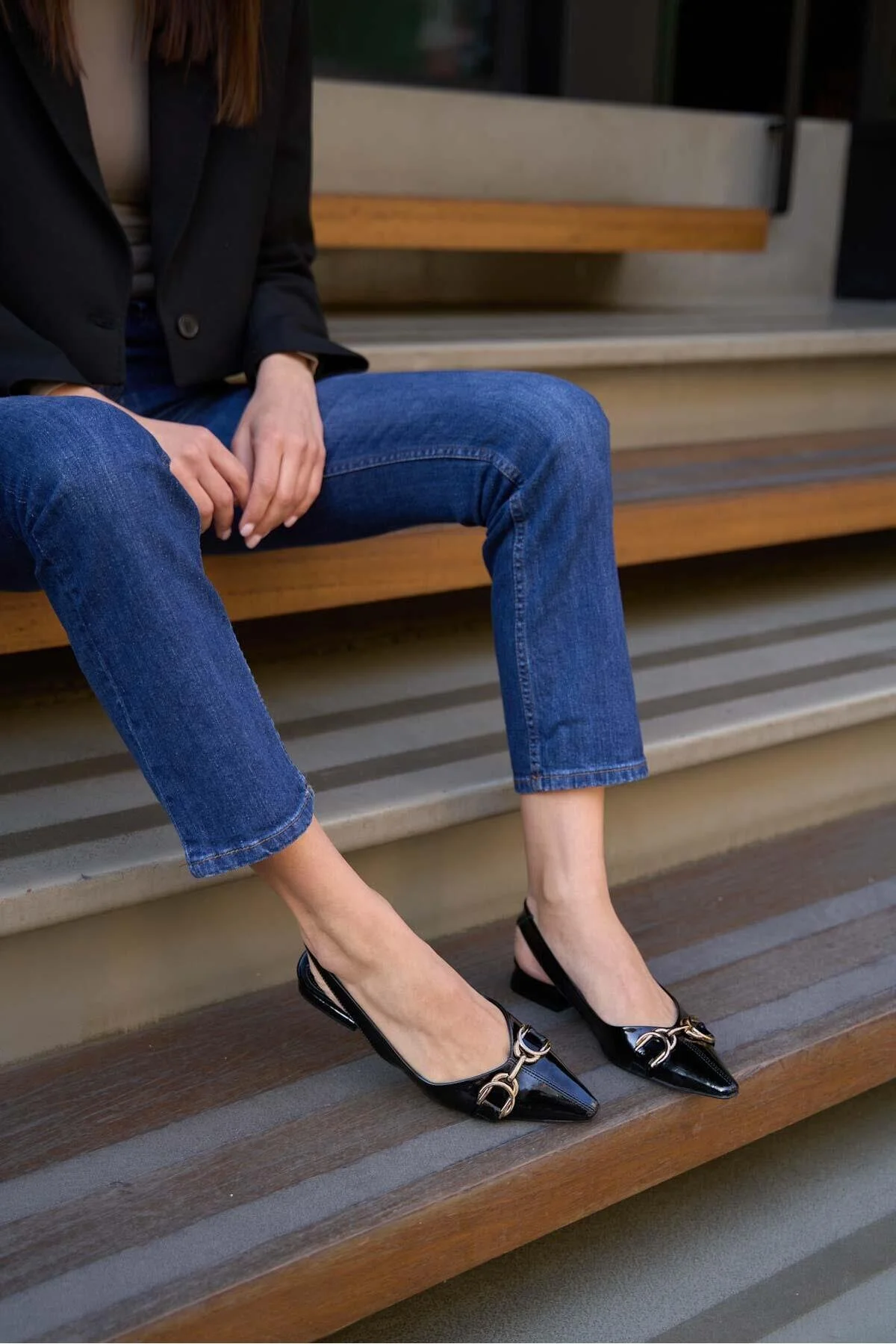 Bild von Madamra Detaillierte Ballerinas Aus Schwarzem Lackleder für Damen - 39