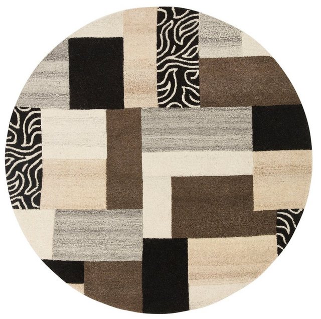 Bild von THEKO Wollteppich Lola, Wolle, handgearbeitet, Patchwork Design, rund, Höhe: 12 mm, handgetuftet, Wohnzimmer, Schlafzimmer, Esszimmer