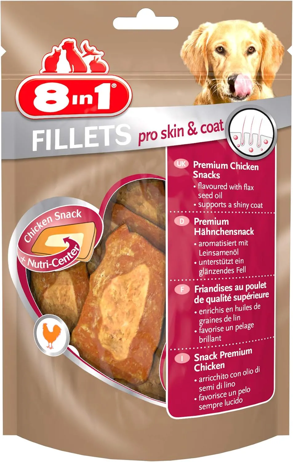 Bild von 8in1 Fillets Pro Skin & Coat Hunde-Snack mit Hähnchen und Leinsamenöl in 80 g Beutel