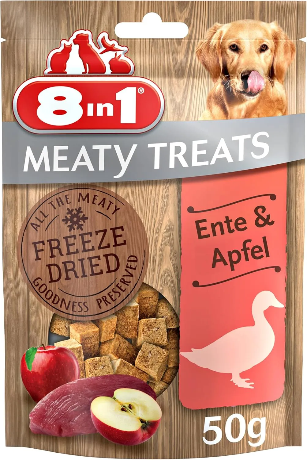 Bild von 8in1 Meaty Treats gefriergetrocknete Hunde Leckerlis mit Ente und Apfel 50 g Beutel, getreidefrei und zuckerfrei