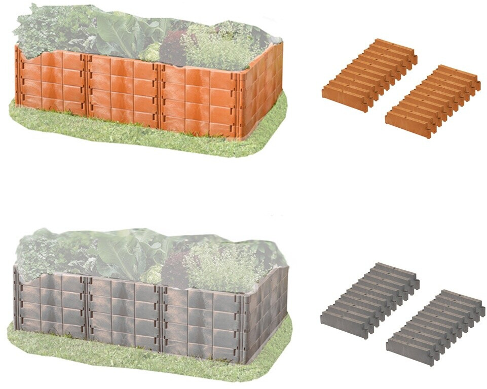 Bild von JUWEL Aufbausatz zu Hochbeet Profiline Größe 2 (20 Bausteine in Terracotta, Gemüsebeet Füllinhalt Wird bis 500 l erweitert, Größe 190x121 cm, Höhe 26 cm, Pflanzenbeet mit Stabilisierungs-Set) 20295