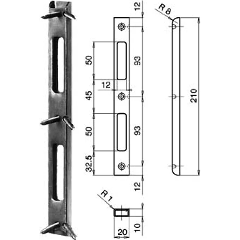 Bild von Grundmann, Baubeschläge + Holzverbinder, WG Schliessblech 3/PSR einfräsbar f. Falle/Riegel, verzinkt silber (1 Stk.)