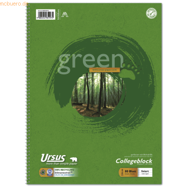 Bild von Staufen Green Collegeblock - DIN A4, Lineatur 27 (9mm liniert mit Randlinien), 80 Blatt, 4-fach Lochung, premiumweißes 70g/m² Recyclingpapier, 1 Stück