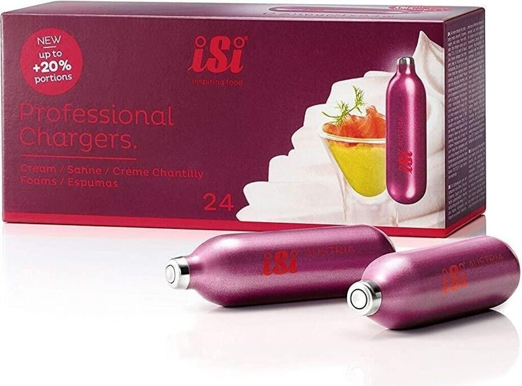 Bild von iSi - 24 Stück Professional Charger Sahnekapseln für Sahnespender - Premium N2O aus Stahl für alle Produkte - HACCP-zertifiziert & 100% recycelbar - Made in Austria, Flüssigkeit