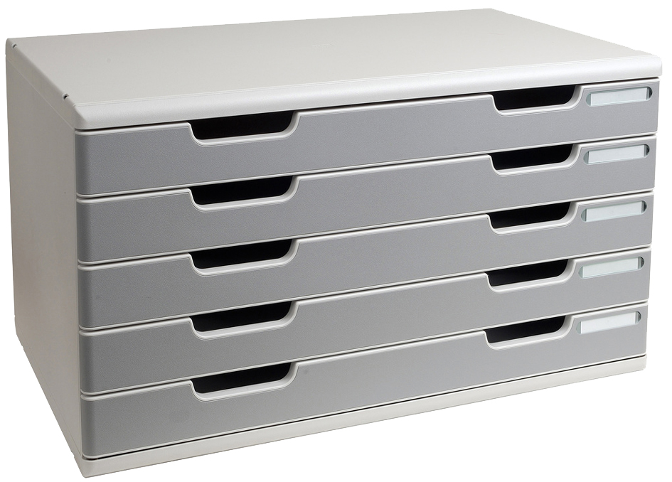 Bild von Exacompta 322041D Schubladenbox und Ablagesystem Modulo DIN A3 mit 5 Schubladen 350 x 576 x 320 mm Belastbare Schubladenbox mit hoher Kapazität für mehr Platz lichtgrau/steingrau