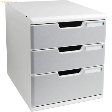 Bild von Exacompta 325041D Ablagebox Modulo mit 3 Schubladen für DIN A4+ Dokumente. Belastbare Schubladenbox mit hoher Kapazität für mehr Platz stapelbar grau/steingrau