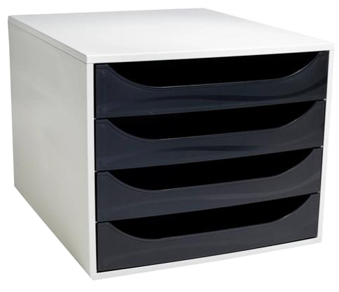 Bild von Exacompta 2286014D Ablagebox Office mit 4 Schubladen für DIN A4+ Dokumente. Ecobox mit hoher Kapazität für mehr Platz auf dem Schreibtisch Big Box Grau|Schwarz