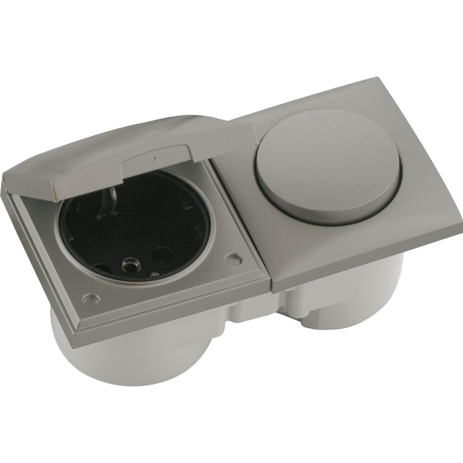 Bild von Berker, Steckdose, Integro Flow Schalter/Deckel Edelstahl Effekt + Steckdose schwarz