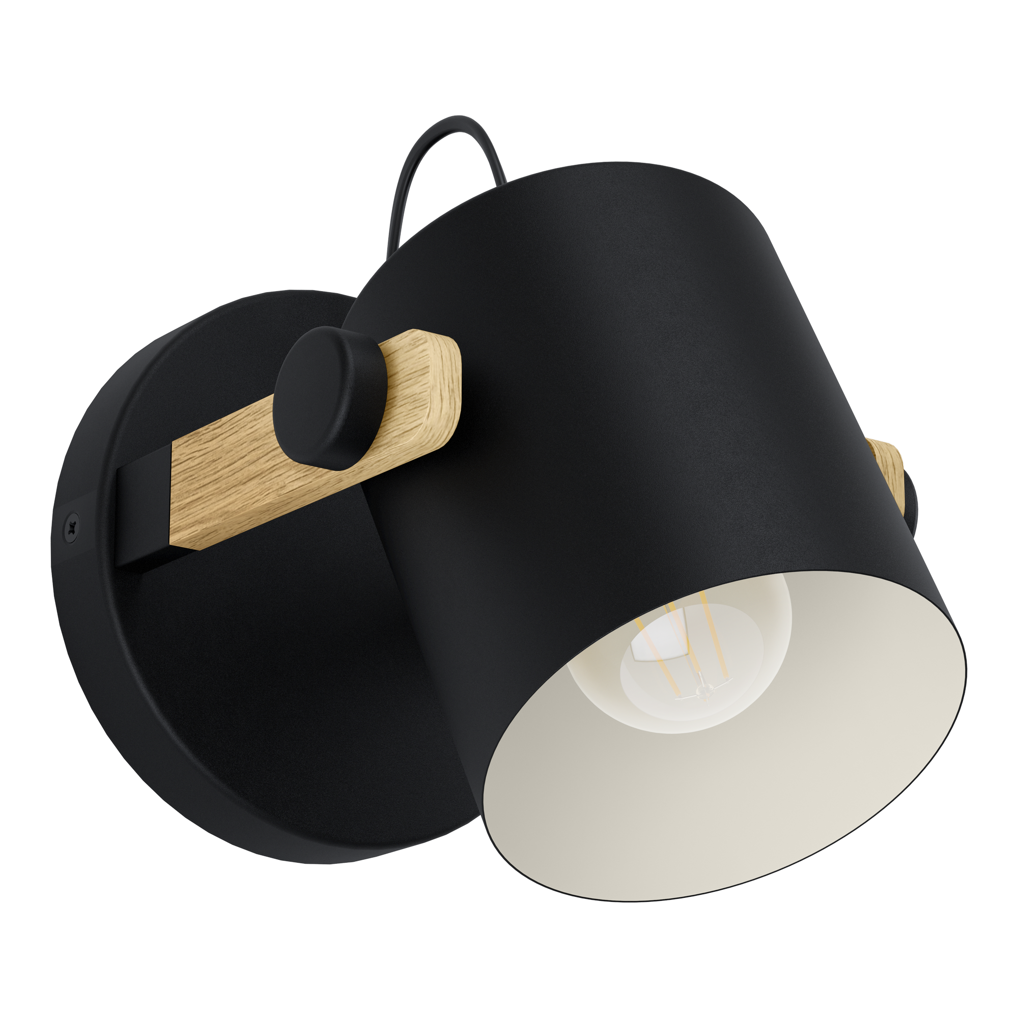 Bild von EGLO Wandlampe Hornwood, Vintage Wandleuchte im Industrial Design, Retro Lampe aus Stahl und Holz, Farbe Schwarz, creme, braun, Fassung E27, FSC zertifiziert