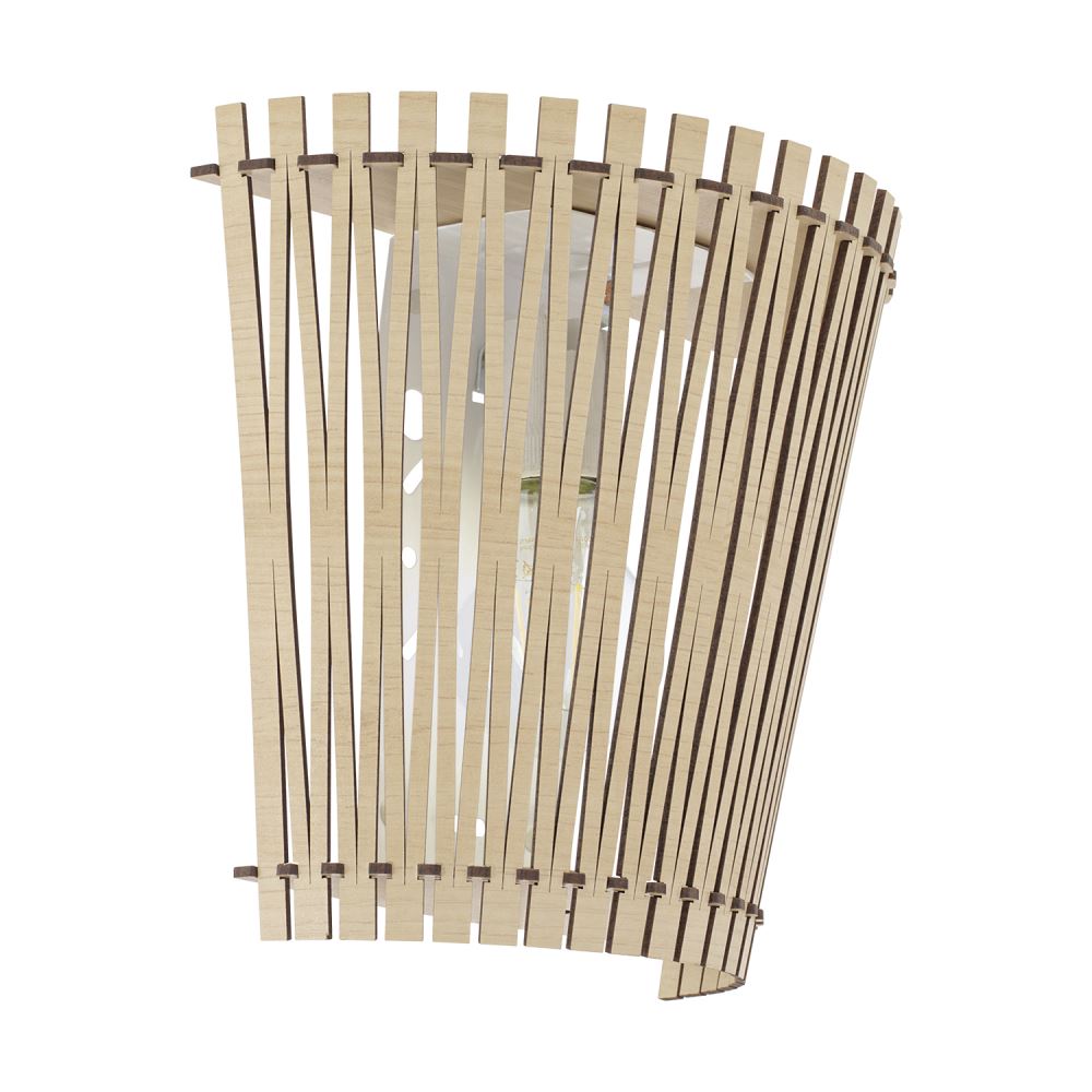Bild von EGLO Wandleuchte SENDERO, ohne Leuchtmittel, Wandleuchte aus Stahl und Holz in Ahorn, Flurlampe in Nickel-Matt, E27