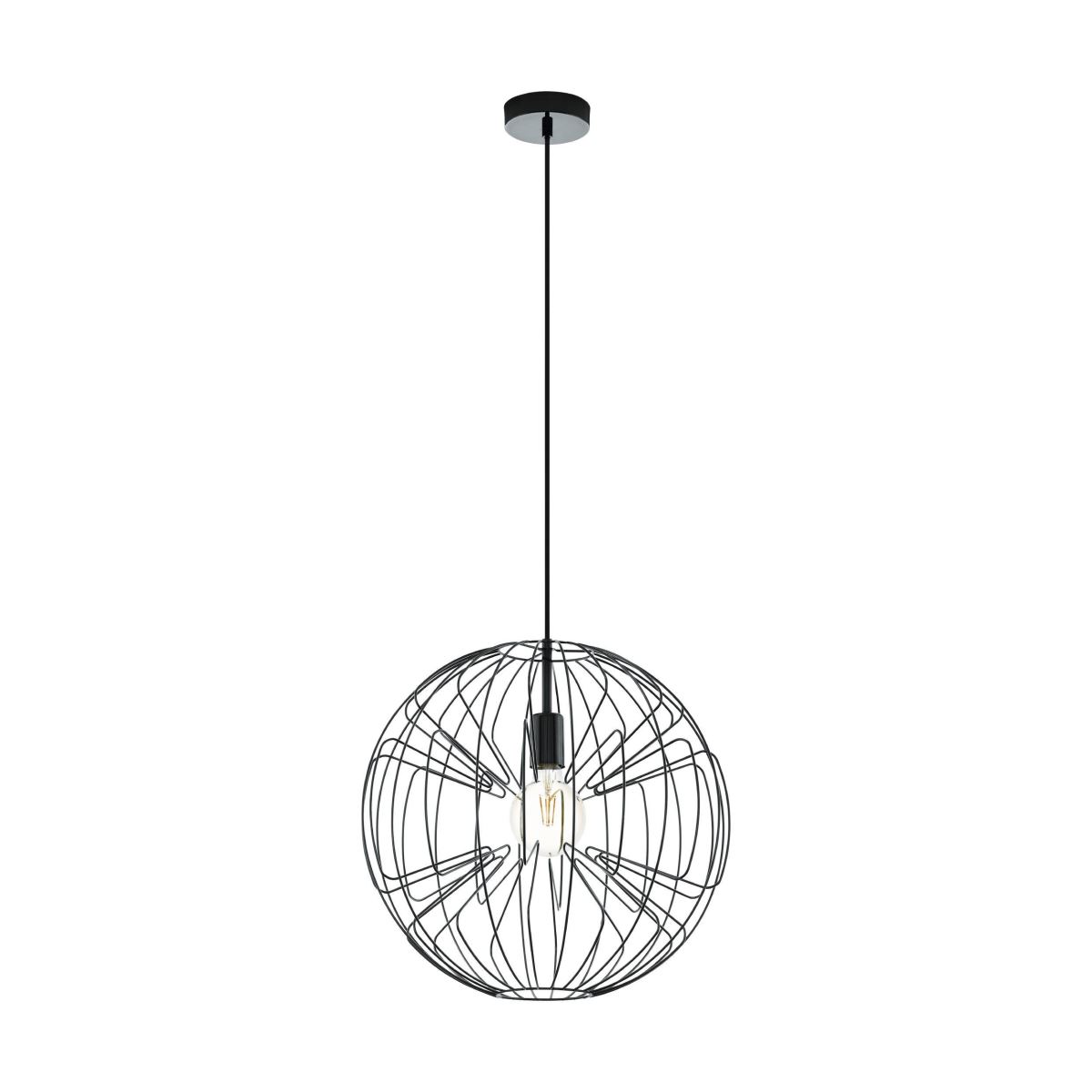 Bild von EGLO Pendelleuchte Okinzuri, 1 flammige Hängelampe Vintage, Hängeleuchte aus Stahl in Nickel-Schwarz, Esstischlampe, Wohnzimmerlampe hängend mit E27 Fassung