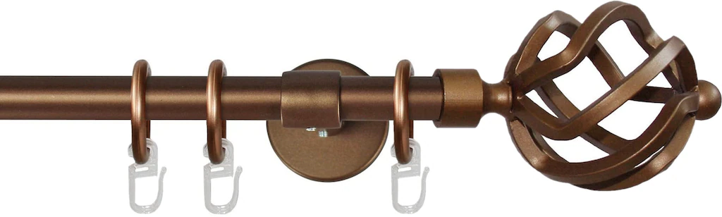 Bild von Gardinenstange GARESA "RUSTIKA", braun (bronzefarben), L:280cm Ø:16mm, Metall, Gardinenstangen, rustikale Vorhanggarnitur, verlängerbar, m. Ringe, Endknopf Korb