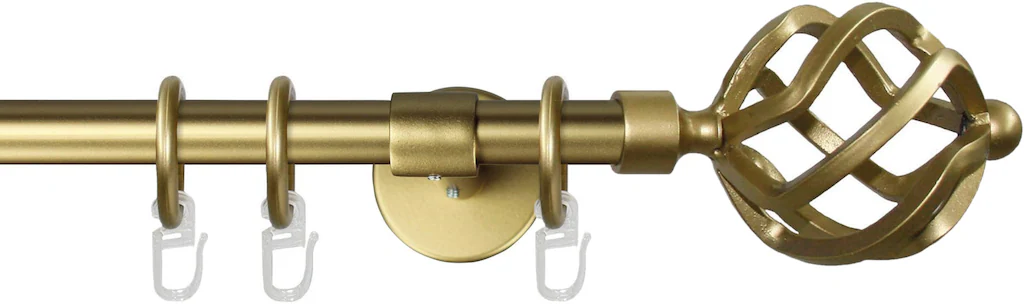 Bild von Gardinenstange GARESA "RUSTIKA", gold (mattgoldfarben), L:190cm Ø:16mm, Metall, Gardinenstangen, rustikale Vorhanggarnitur, verlängerbar, m. Ringe, Endknopf Korb