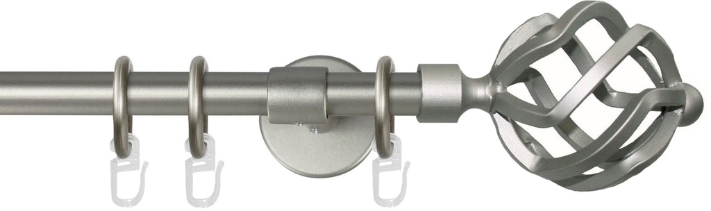 Bild von Gardinenstange GARESA "RUSTIKA", silber (mattchromfarben), L:110cm Ø:16mm, Metall, Gardinenstangen, rustikale Vorhanggarnitur, verlängerbar, m. Ringe, Endknopf Korb