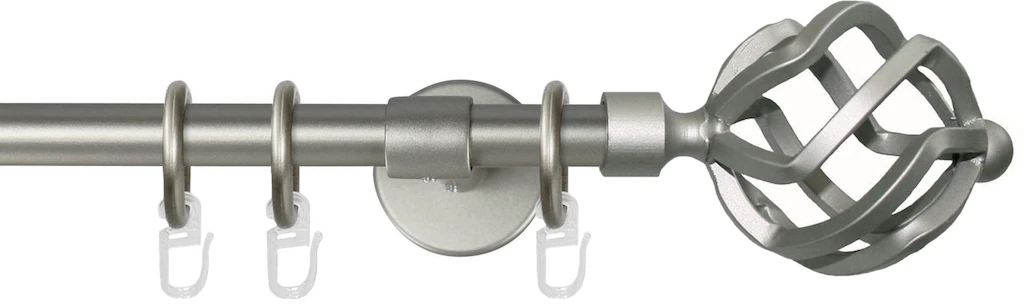 Bild von Gardinenstange GARESA "RUSTIKA", silber (mattchromfarben), L:250cm Ø:16mm, Metall, Gardinenstangen, rustikale Vorhanggarnitur, verlängerbar, m. Ringe, Endknopf Korb