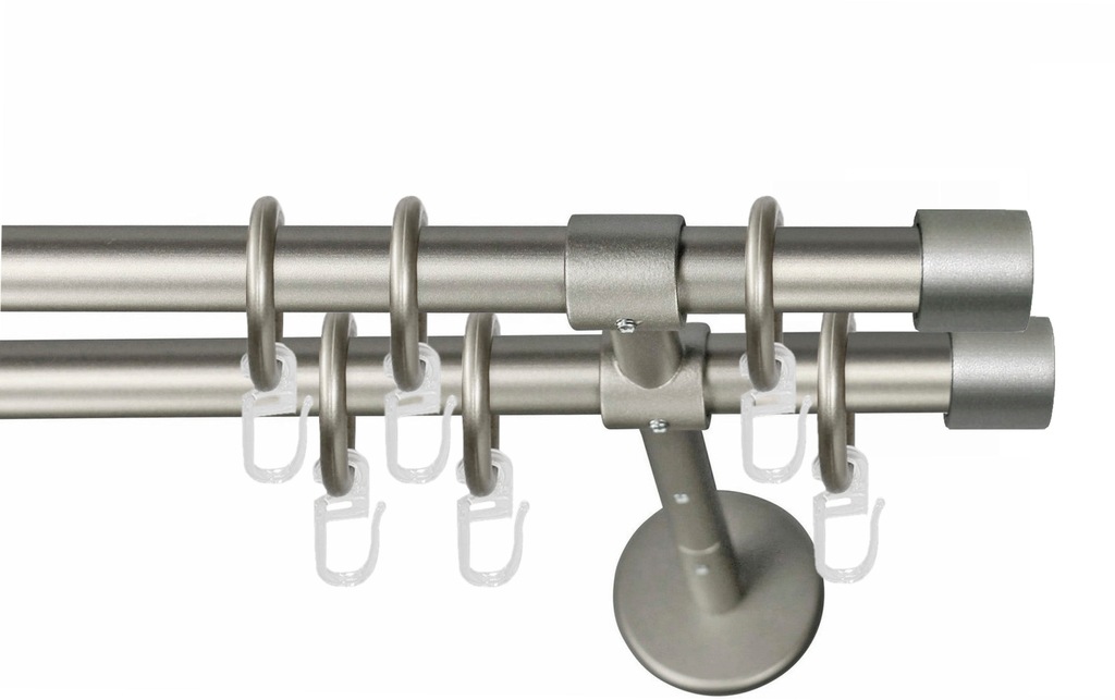 Bild von Gardinenstange GARESA "RUSTIKA", silber (mattchromfarben), L:150cm Ø:16mm, Metall, Gardinenstangen, rustikale Vorhanggarnitur, verlängerbar, m. Ringe, Endkappe