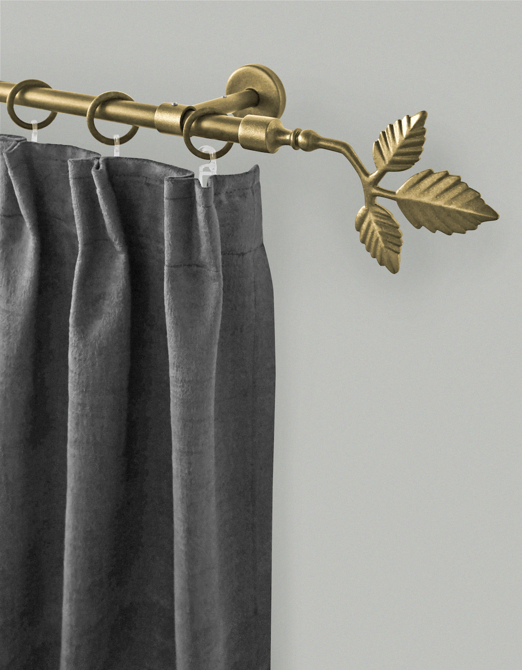Bild von Gardinenstange GARESA "RUSTIKA", gold (mattgoldfarben), L:340cm Ø:16mm, Metall, Gardinenstangen, rustikale Vorhanggarnitur, verlängerbar, m. Ringe, Endk. Blatt
