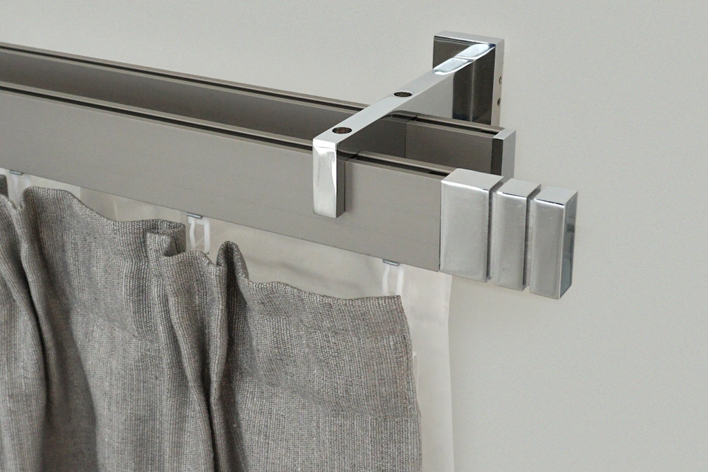 Bild von Gardinenstange GARESA "FLAT", silber (vernickelt, chromfarben), L:310cm, Aluminium, Gardinenstangen, Rechteckprofil, Wandmontage, perfekter Lauf, modern, verlängerbar