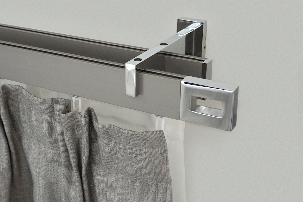 Bild von Gardinenstange GARESA "FLAT", silber (vernickelt, chromfarben), L:360cm, Aluminium, Gardinenstangen, Rechteckprofil, Wandmontage, perfekter Lauf, modern, verlängerbar