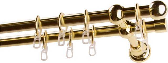 Bild von Gardinenstange GARESA "ANDREA", grau (messingfarben), L:170cm Ø:20mm, Metall, Gardinenstangen, Vorhanggarnitur, verlängerbar, Endknopf Kugel kurz, mit Ringen