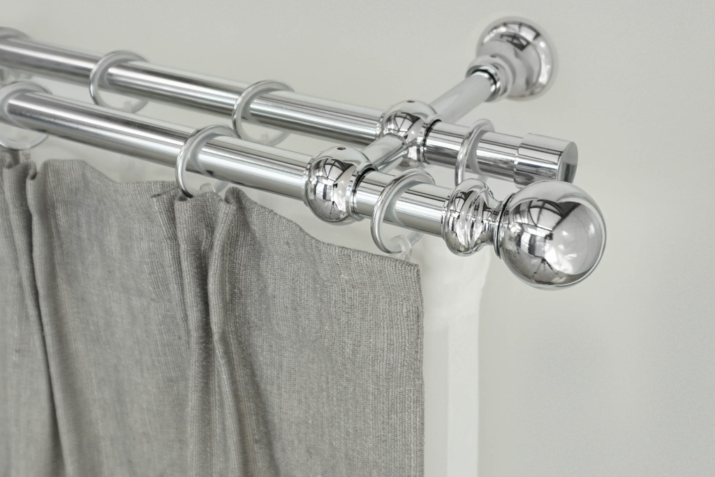 Bild von Gardinenstange GARESA "ANDREA", grau (chromfarben), L:240cm Ø:20mm, Metall, Gardinenstangen, Vorhanggarnitur, verlängerbar, Endknopf Kugel lang, mit Ringen