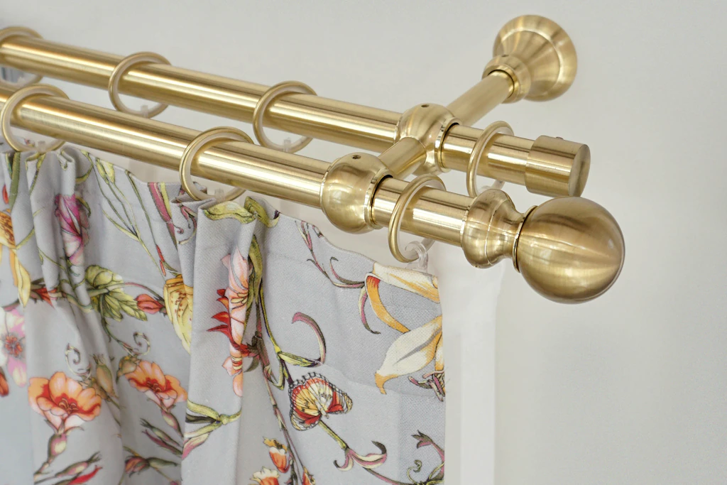 Bild von Gardinenstange GARESA "ANDREA", gold (mattmessingfarben), L:100cm Ø:20mm, Metall, Gardinenstangen, Vorhanggarnitur, verlängerbar, Endknopf Kugel lang, mit Ringen
