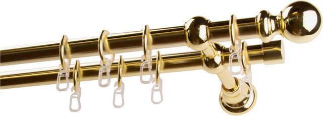 Bild von Gardinenstange GARESA "ANDREA", grau (messingfarben), L:240cm Ø:20mm, Metall, Gardinenstangen, Vorhanggarnitur, verlängerbar, Endknopf Kugel lang, mit Ringen