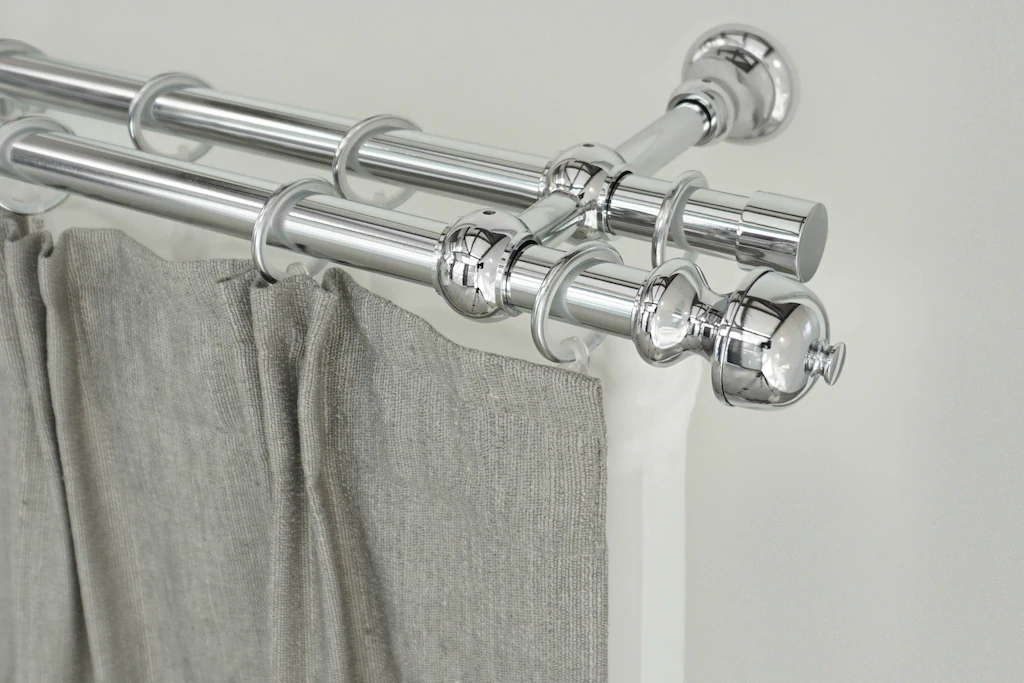 Bild von Gardinenstange GARESA "ANDREA", grau (chromfarben), L:480cm Ø:20mm, Metall, Gardinenstangen, Vorhanggarnitur, verlängerbar, Endknopf Profil klein, mit Ringen