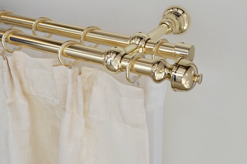 Bild von Gardinenstange GARESA "ANDREA", grau (messingfarben), L:310cm Ø:20mm, Metall, Gardinenstangen, Vorhanggarnitur, verlängerbar, Endknopf Profil klein, mit Ringen