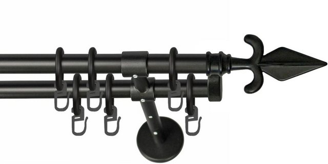 Bild von GARESA Gardinenstange RUSTIKA, Ø 16 mm, 2-läufig, Wunschmaßlänge, verschraubt, Metall, rustikale Vorhanggarnitur, verlängerbar, m. Ringe, Endknopf Pfeil