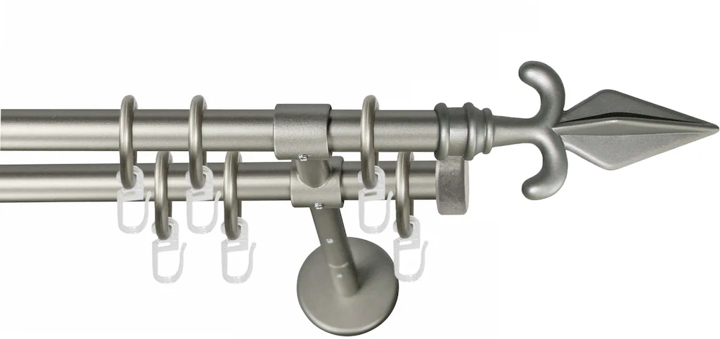 Bild von Gardinenstange GARESA "RUSTIKA", silber (mattchromfarben), L:470cm Ø:16mm, Metall, Gardinenstangen, rustikale Vorhanggarnitur, verlängerbar, m. Ringe, Endknopf Pfeil