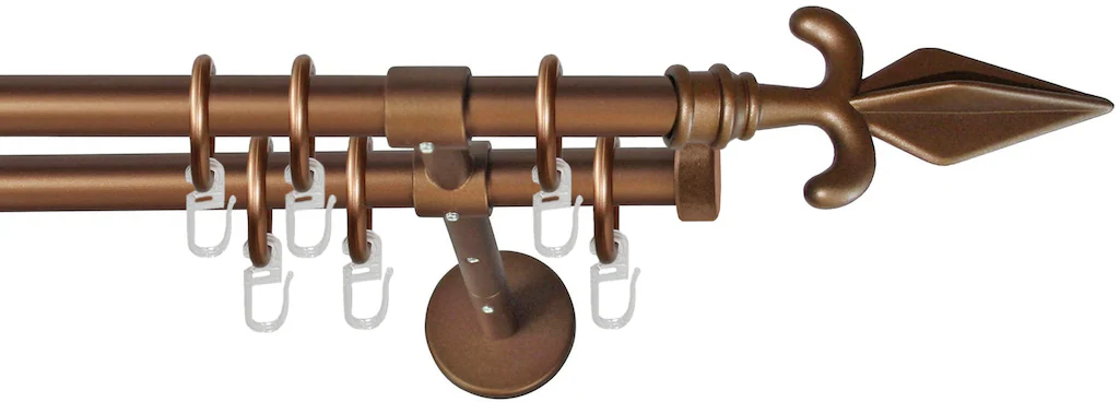 Bild von Gardinenstange GARESA "RUSTIKA", braun (bronzefarben), L:250cm Ø:16mm, Metall, Gardinenstangen, rustikale Vorhanggarnitur, verlängerbar, m. Ringe, Endknopf Pfeil