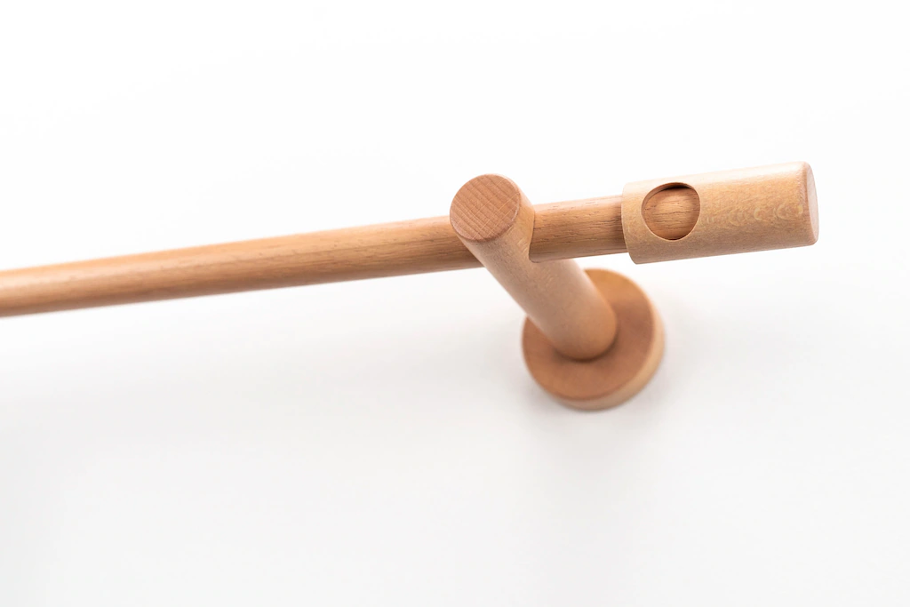 Bild von GARESA Gardinenstange PANDRI, Ø 20 mm, 1-läufig, Wunschmaßlänge, mit Bohren, verschraubt, Holz, Vorhanggarnitur, verlängerbar, gerader Knopf mit Ausschnitt