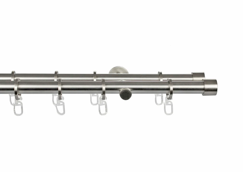 Bild von Gardinenstange GARESA "CHAPEAU", silber (edelstahloptik), L:260cm Ø:20mm, Metall, Gardinenstangen, Vorhanggarnitur, mit Ringe und Haken, verlängerbar, edelstahl optik