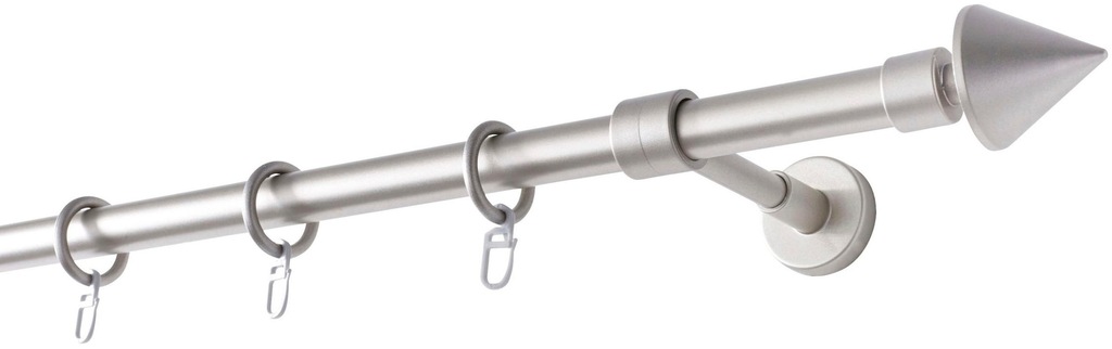 Bild von Gardinenstange GARESA "BASE", silber (mattchromfarben), L:210cm Ø:20mm, Metall, Kunststoff, Gardinenstangen, Vorhanggarnitur, Kunststoff, verlängerbar, Spitze, mit Ringe