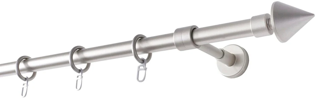 Bild von Gardinenstange GARESA "BASE", silber (mattchromfarben), L:240cm Ø:20mm, Metall, Kunststoff, Gardinenstangen, Vorhanggarnitur, Kunststoff, verlängerbar, Spitze, mit Ringe