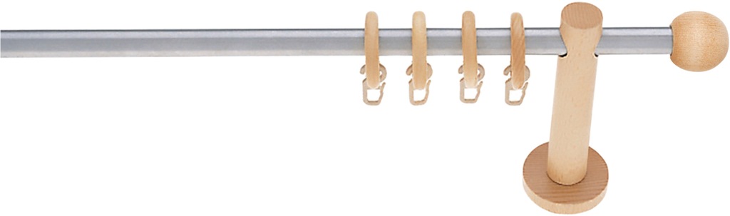Bild von Gardinenstange GARESA "NEVADA", beige (natur, chromfarben), L:190cm Ø:16mm, Metall, Holz, Gardinenstangen, Wunschmaßlänge, Vorhanggarnitur, verlängerbar, mit Ringe
