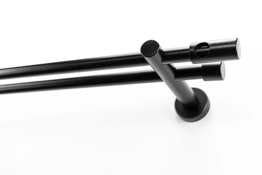 Bild von GARESA Gardinenstange PANDRI, Ø 20 mm, 2-läufig, Wunschmaßlänge, mit Bohren, verschraubt, Holz, Metall, Vorhanggarnitur, verlängerbar, gerader Knopf mit Ausschnitt