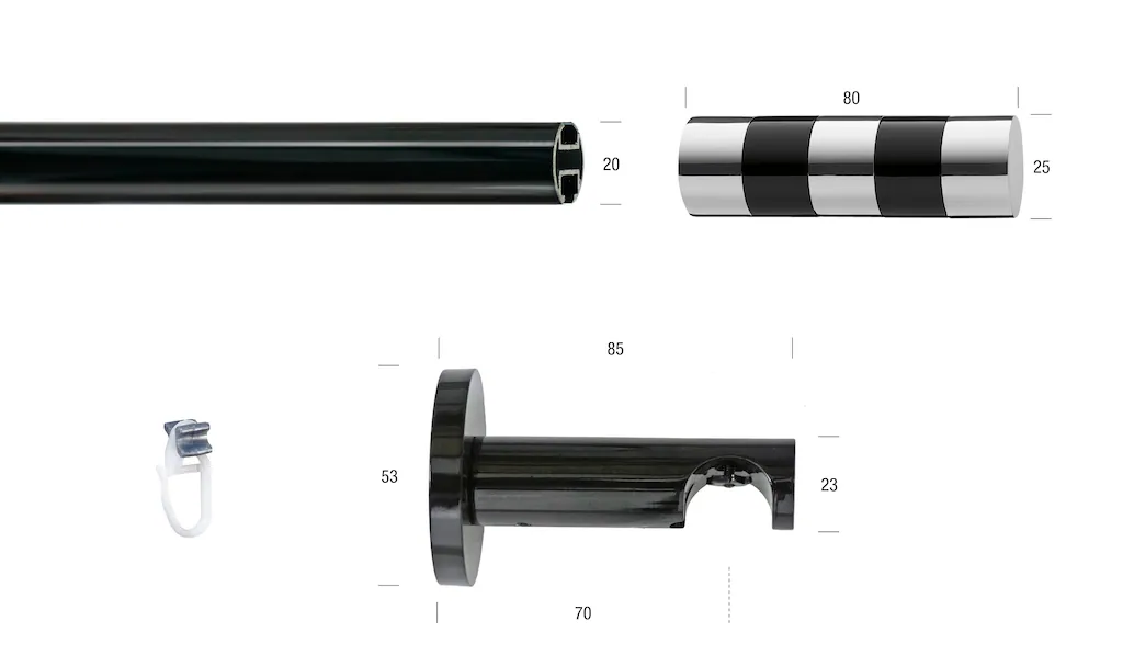 Bild von GARESA Gardinenstange BLACK, Ø 20 mm, 1-läufig, Wunschmaßlänge, verschraubt, Eisen, Vorhanggarnitur, Innenlauf, verlängerbar, Knopf abgeschrägt 2-farbig