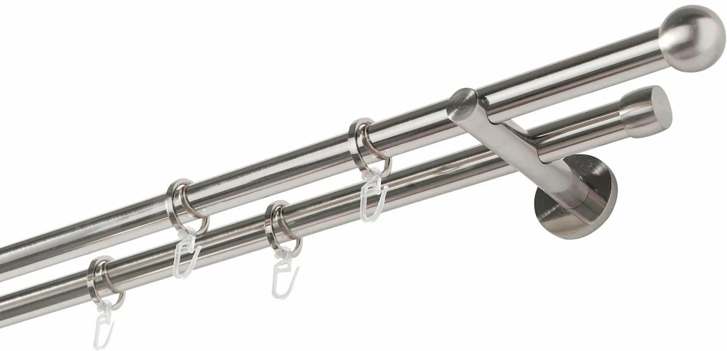 Bild von Gardinenstange GARESA "Formentor", silber (edelstahlfarben), L:420cm Ø:20mm, Metall, Gardinenstangen, Vorhanggarnitur, verlängerbar, Kugel, edelstahl optik, mit Ringe
