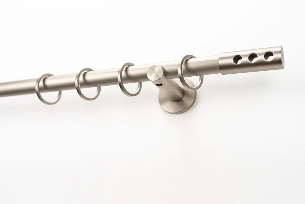 Bild von Gardinenstange GARESA "EASY", gold (aluminiumfarben, nickelfarben), B:64cm L:190cm Ø:20mm, Aluminium, Gardinenstangen, Vorhanggarnitur, verlängerbar, Endk. mit 3 Löcher, Alu, m. Ringe