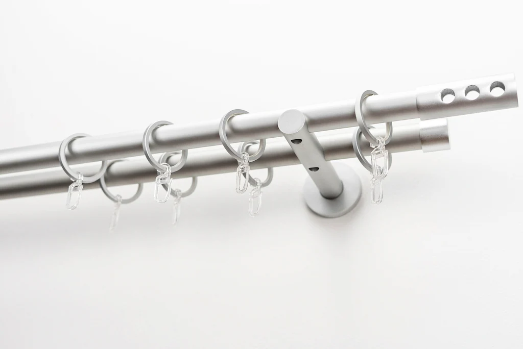 Bild von Gardinenstange GARESA "EASY", silber (silberfarben), B:64cm L:370cm Ø:20mm, Aluminium, Gardinenstangen, Vorhanggarnitur, verlängerbar, Endk. mit 3 Löcher, Alu, m. Ringe