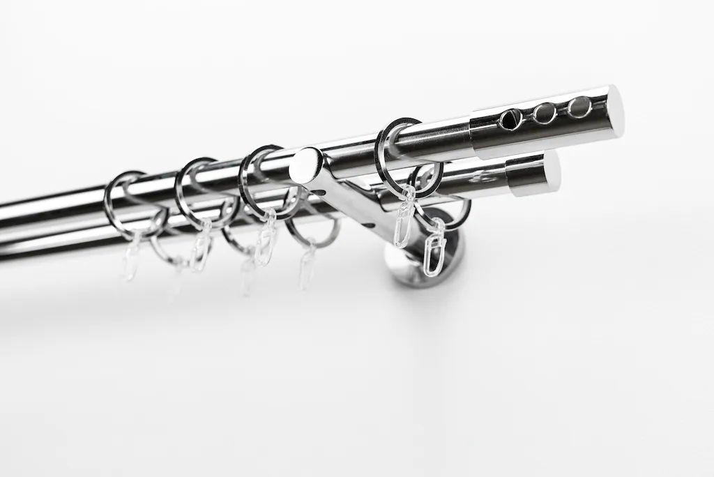 Bild von Gardinenstange GARESA "EASY", grau (chromfarben), B:64cm L:560cm Ø:20mm, Aluminium, Gardinenstangen, Vorhanggarnitur, verlängerbar, Endk. mit 3 Löcher, Alu, m. Ringe