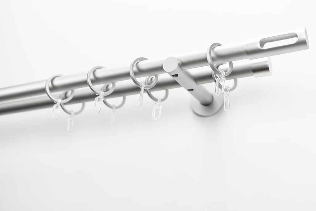 Bild von Gardinenstange GARESA "EASY", silber (silberfarben), B:65cm L:150cm Ø:20mm, Aluminium, Gardinenstangen, Vorhanggarnitur, verlängerbar, Endk. M. Ausschnitt, Alu, m. Ringe